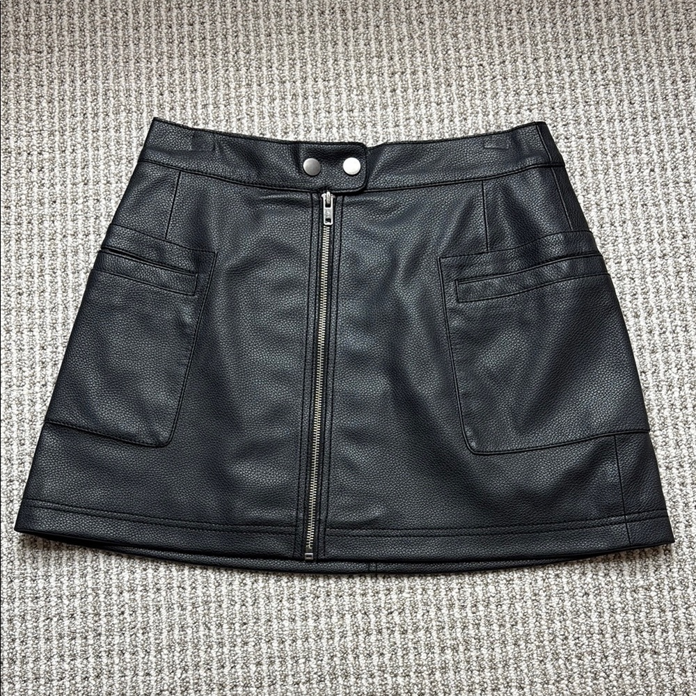 Free People Black A-Line Faux Leather Mini Skirt